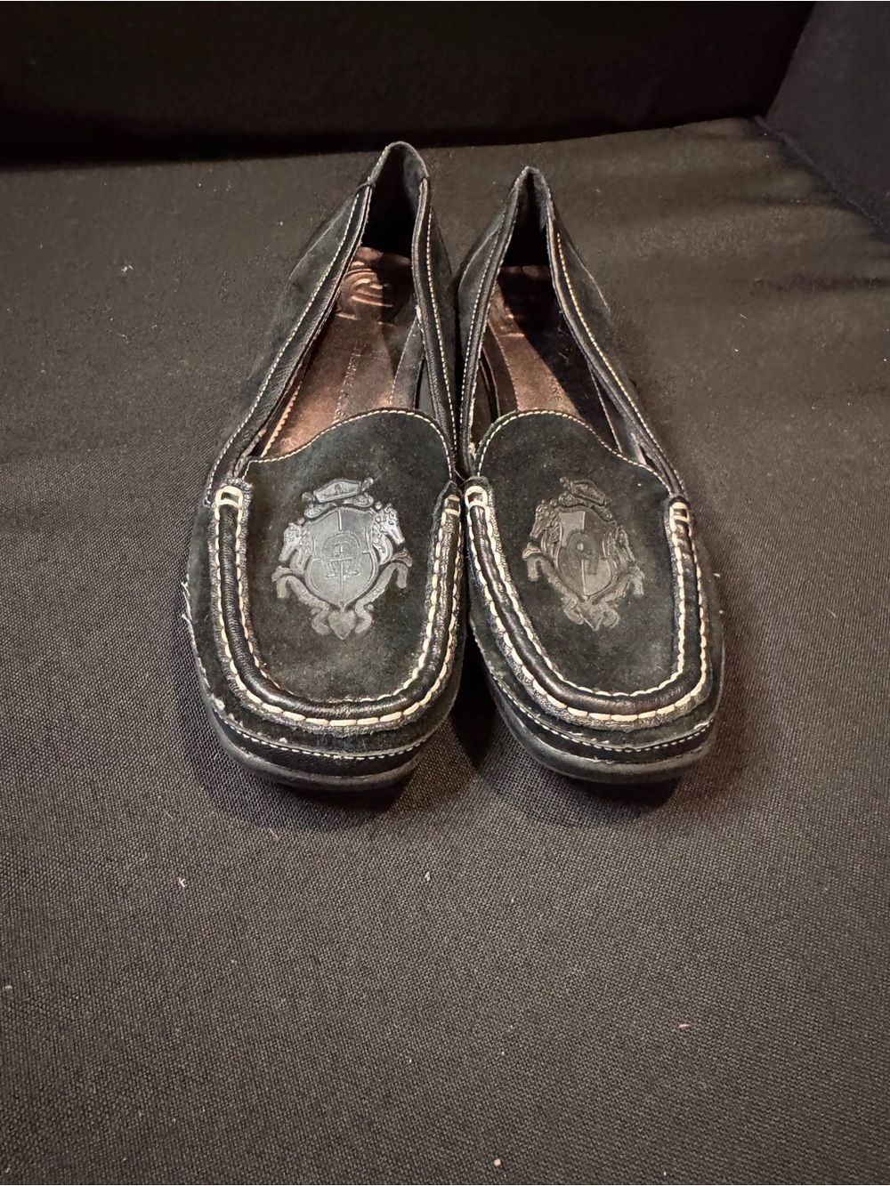 Etienne Aigner Black Suede Loafers with Crest Motif